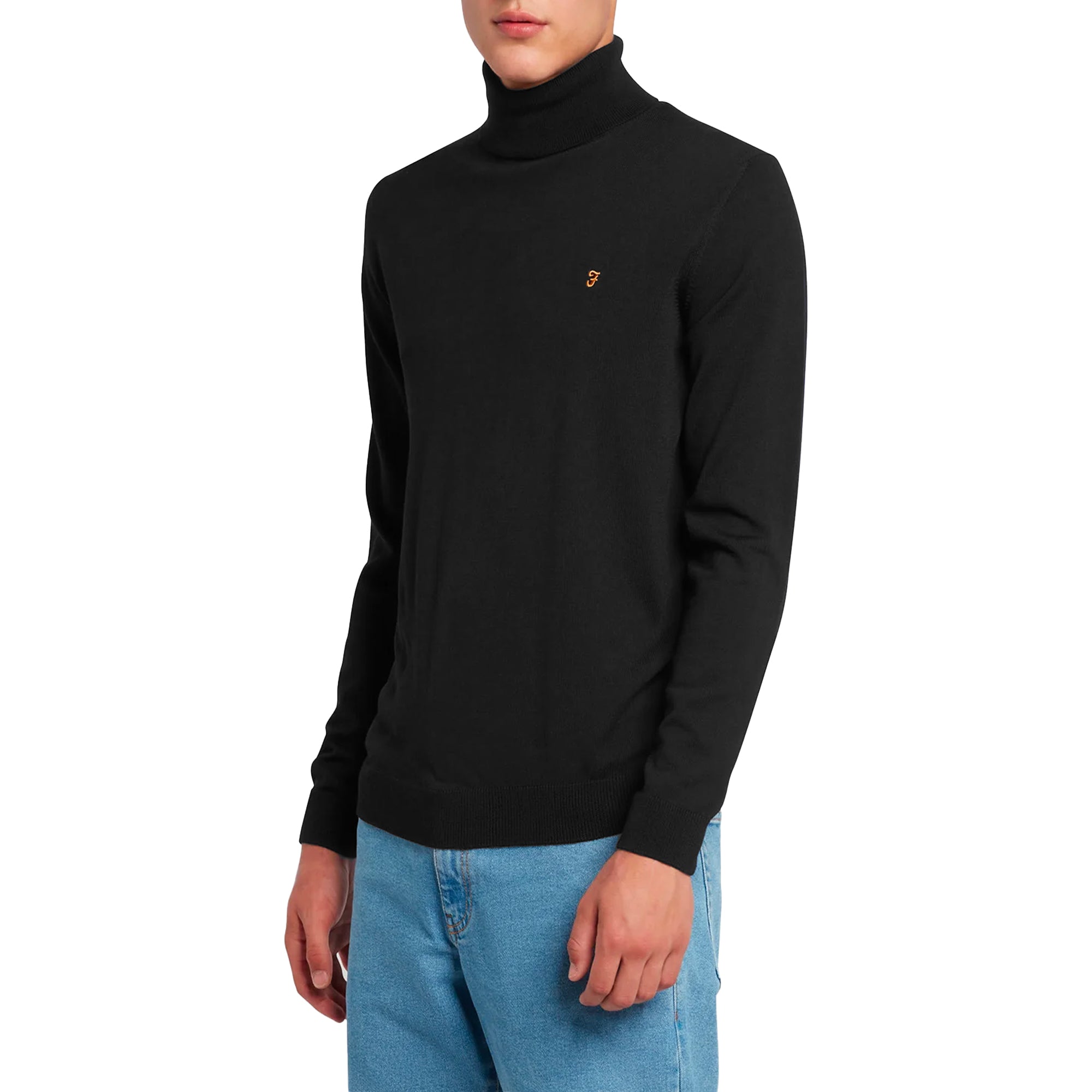 Farah Gosforth Merino Wool Roll Neck Jumper - Black