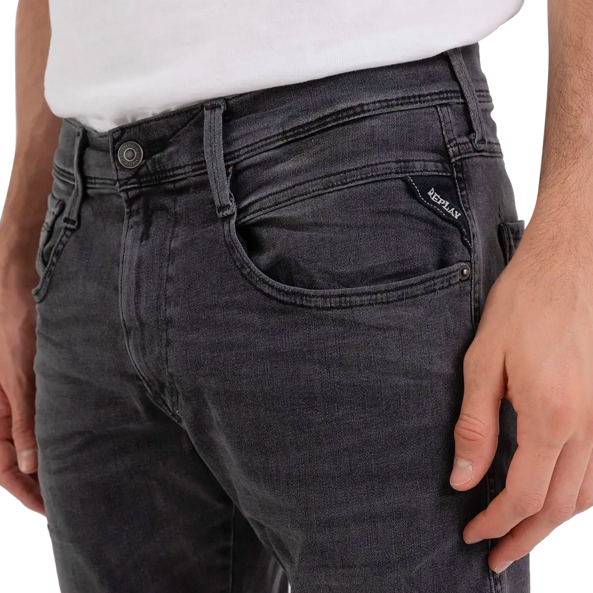 Replay Hyperflex Re-Used Anbass Slim Tapered Jeans - Original Dark Grey