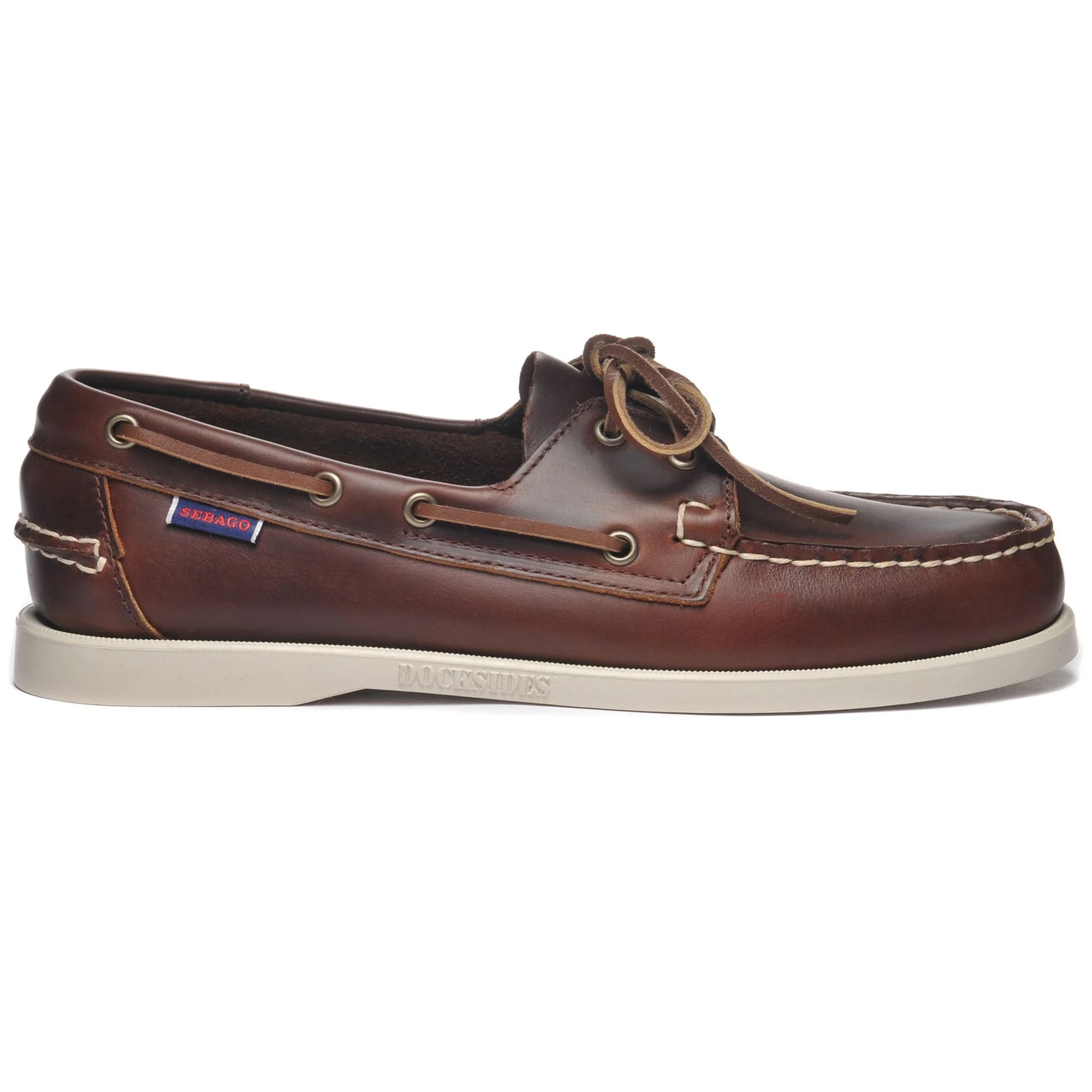 Sebago Docksides Portland Waxed Leather Boat Shoes - Brown / White