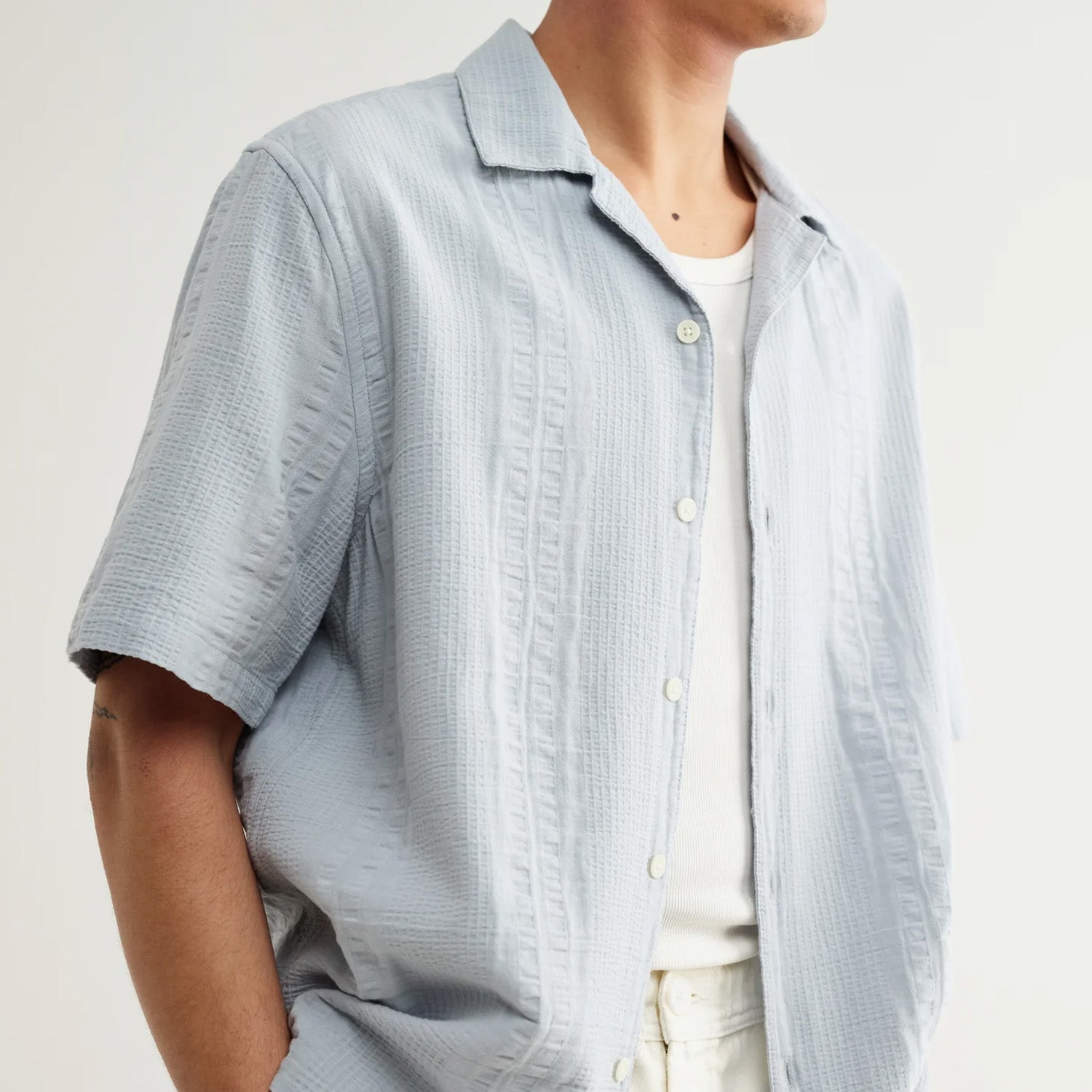 Wax London Didcot Double Weave Seersucker Short Sleeve Shirt