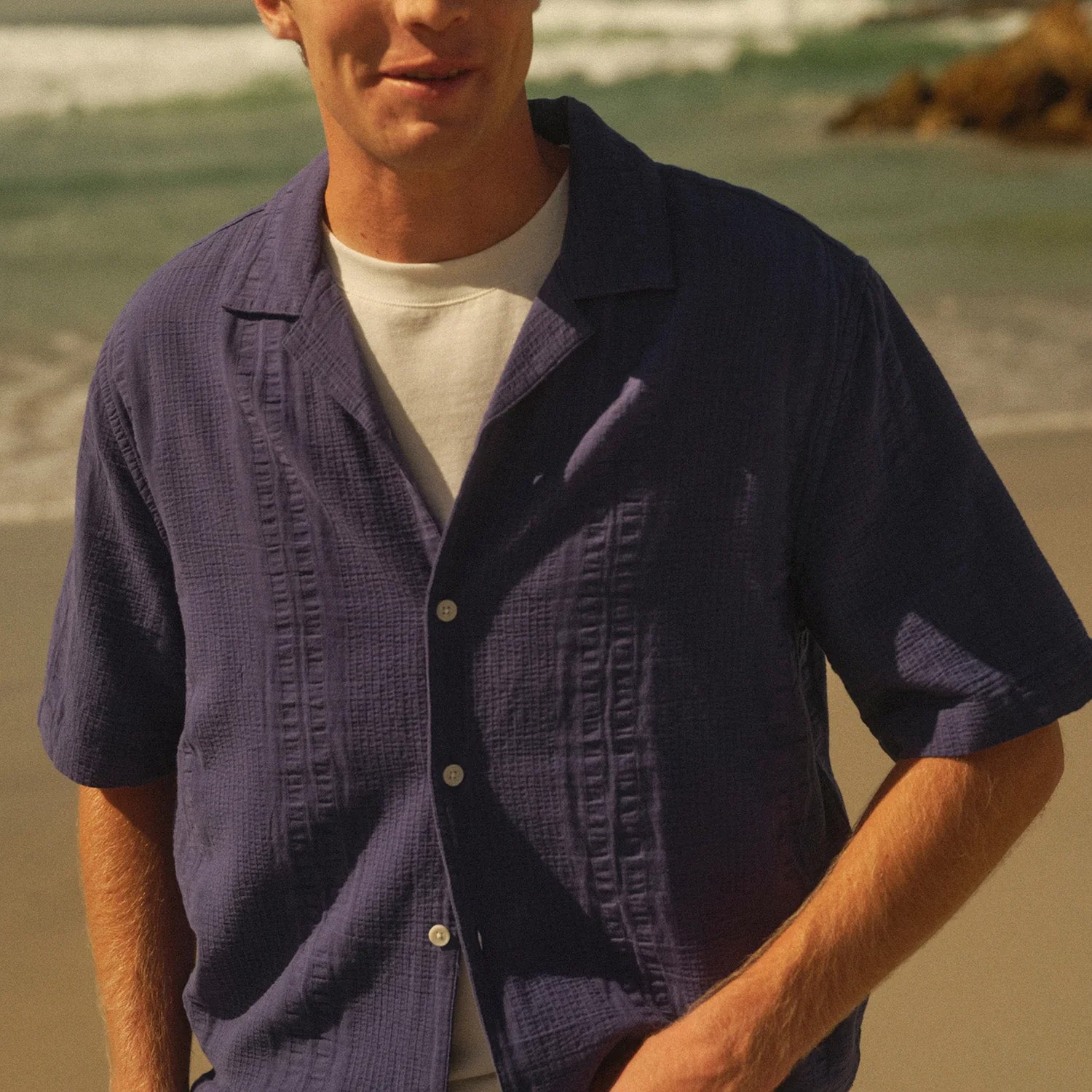 Wax London Didcot Double Weave Seersucker Short Sleeve Shirt