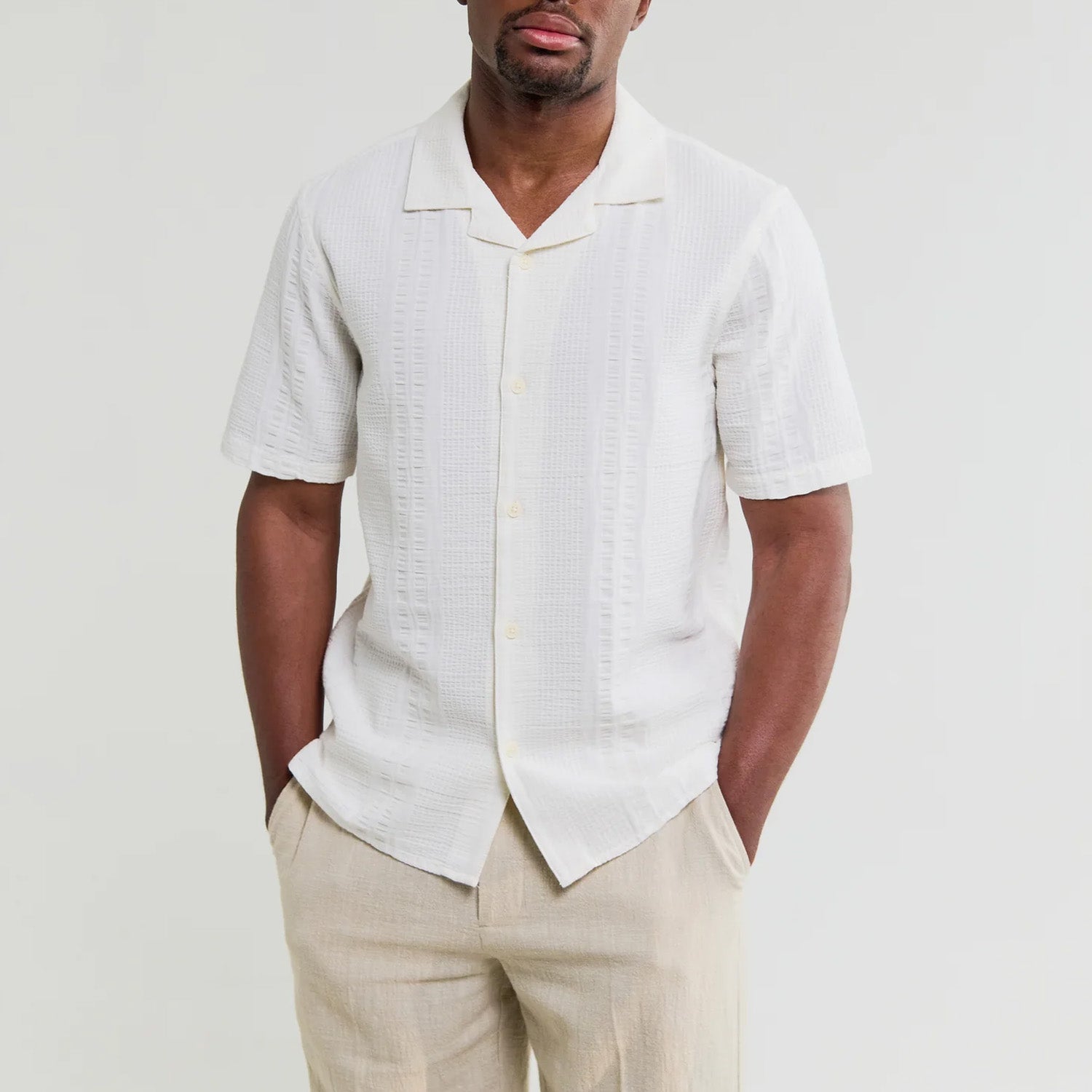 Wax London Didcot Double Weave Seersucker Short Sleeve Shirt