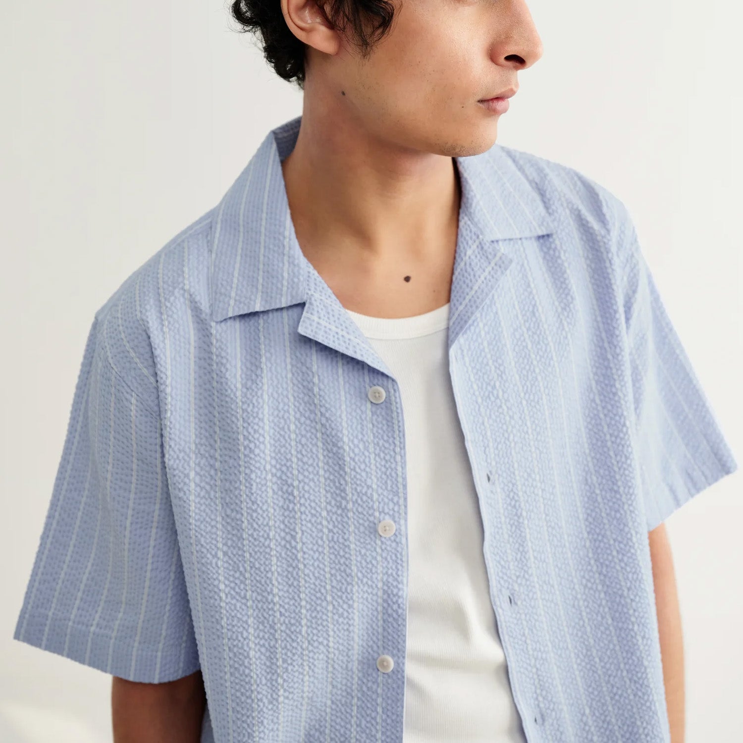 Wax London Didcot Seersucker Stripe Short Sleeve Shirt
