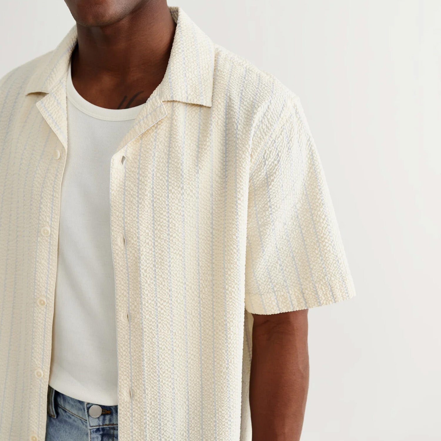 Wax London Didcot Seersucker Stripe Short Sleeve Shirt