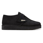 Black suede shoe with 'Clarks Originals' logo on a white background