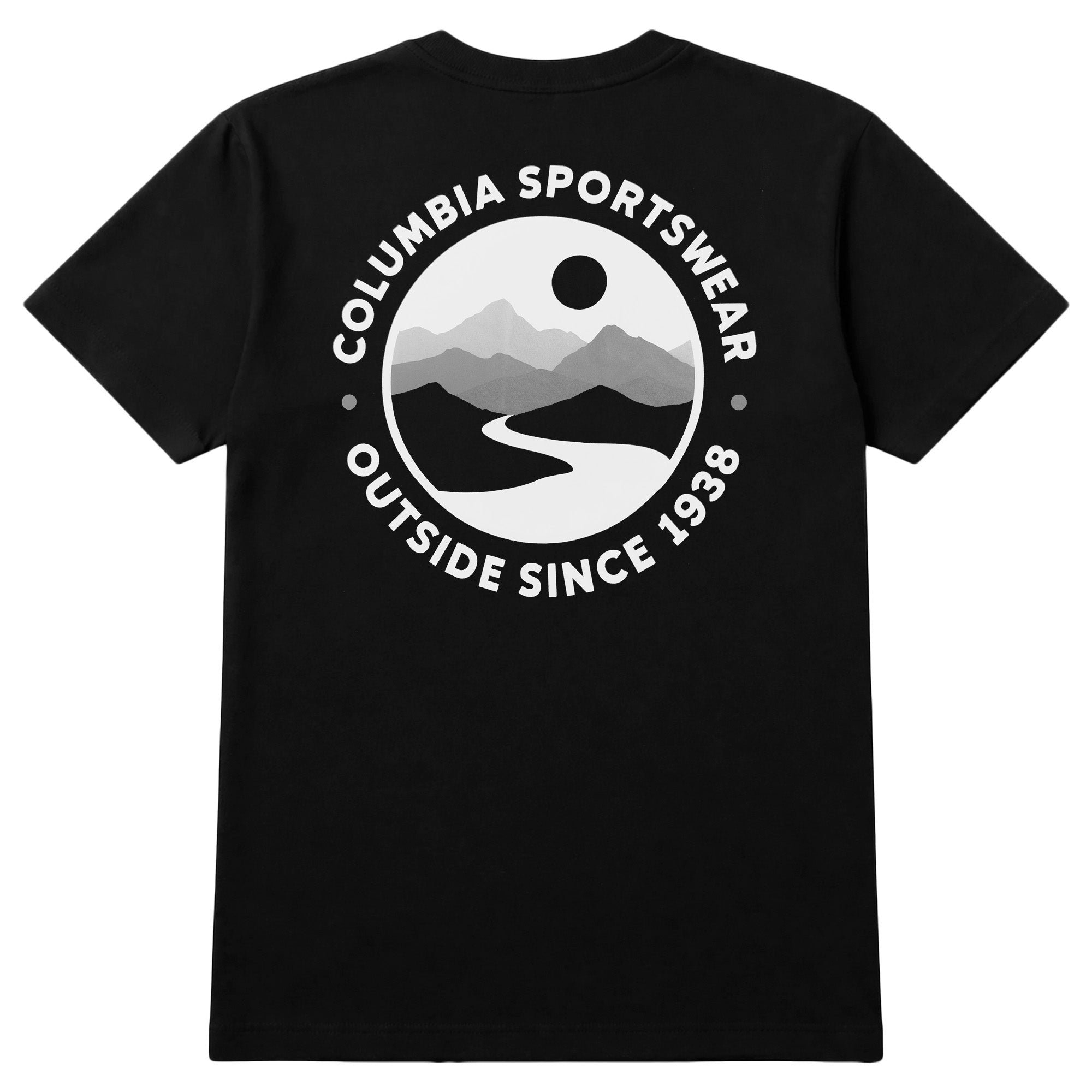 Black t-shirt with Columbia Sportswear logo on the back