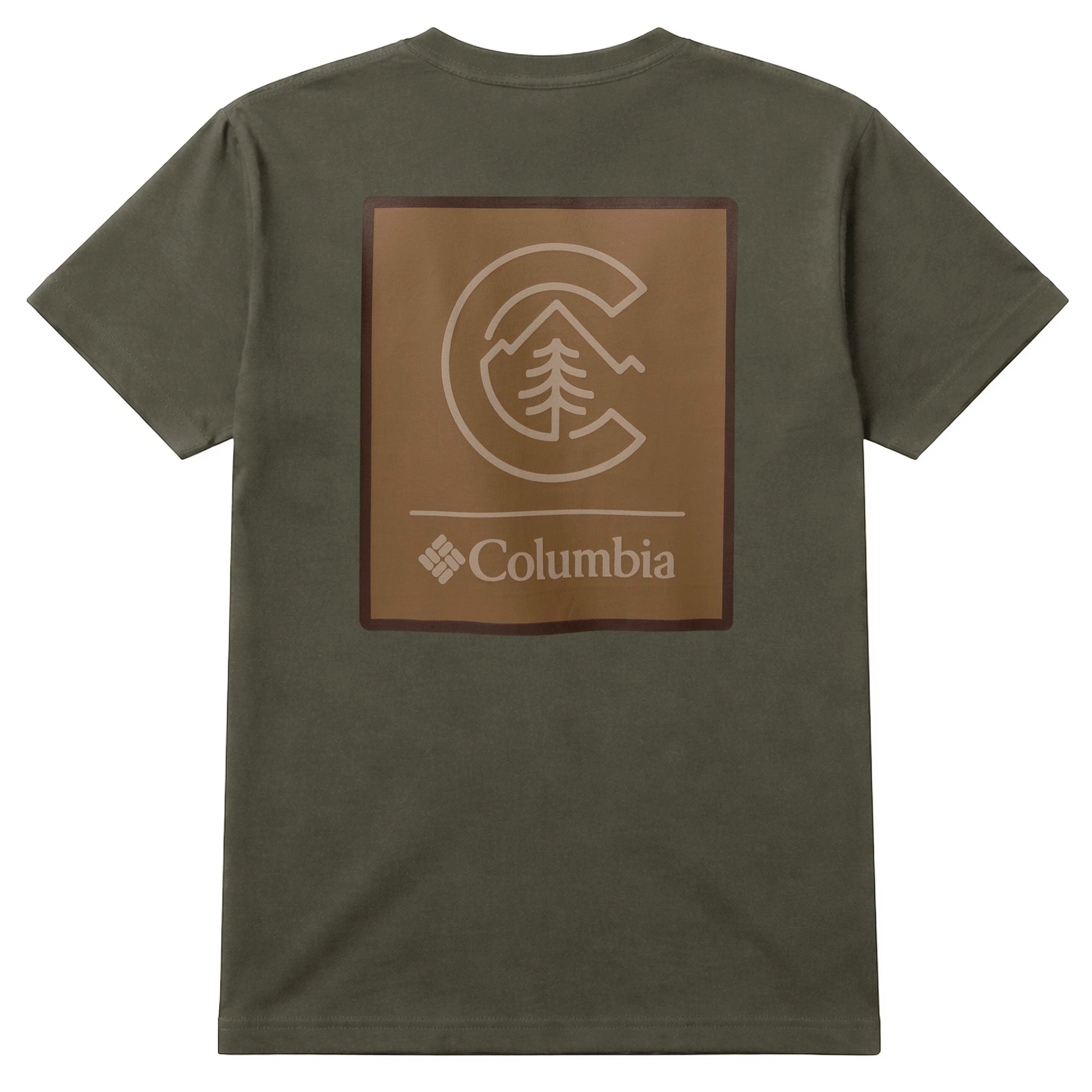 Green t-shirt with Columbia logo on a white background