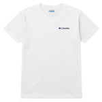 White t-shirt with Columbia logo on a white background