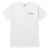 White t-shirt with Columbia logo on a white background