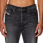 Close-up of waist on Diesel D-Finitive 09F84 Tapered Fit Jeans in Mid Grey