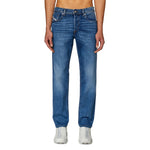 Front view of Diesel D-Finitive 0KIAL Tapered Fit Jean in Light Blue