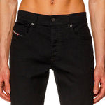 Close-up of waist on Diesel D-Finitive 69YP Tapered Fit Jeans in Black