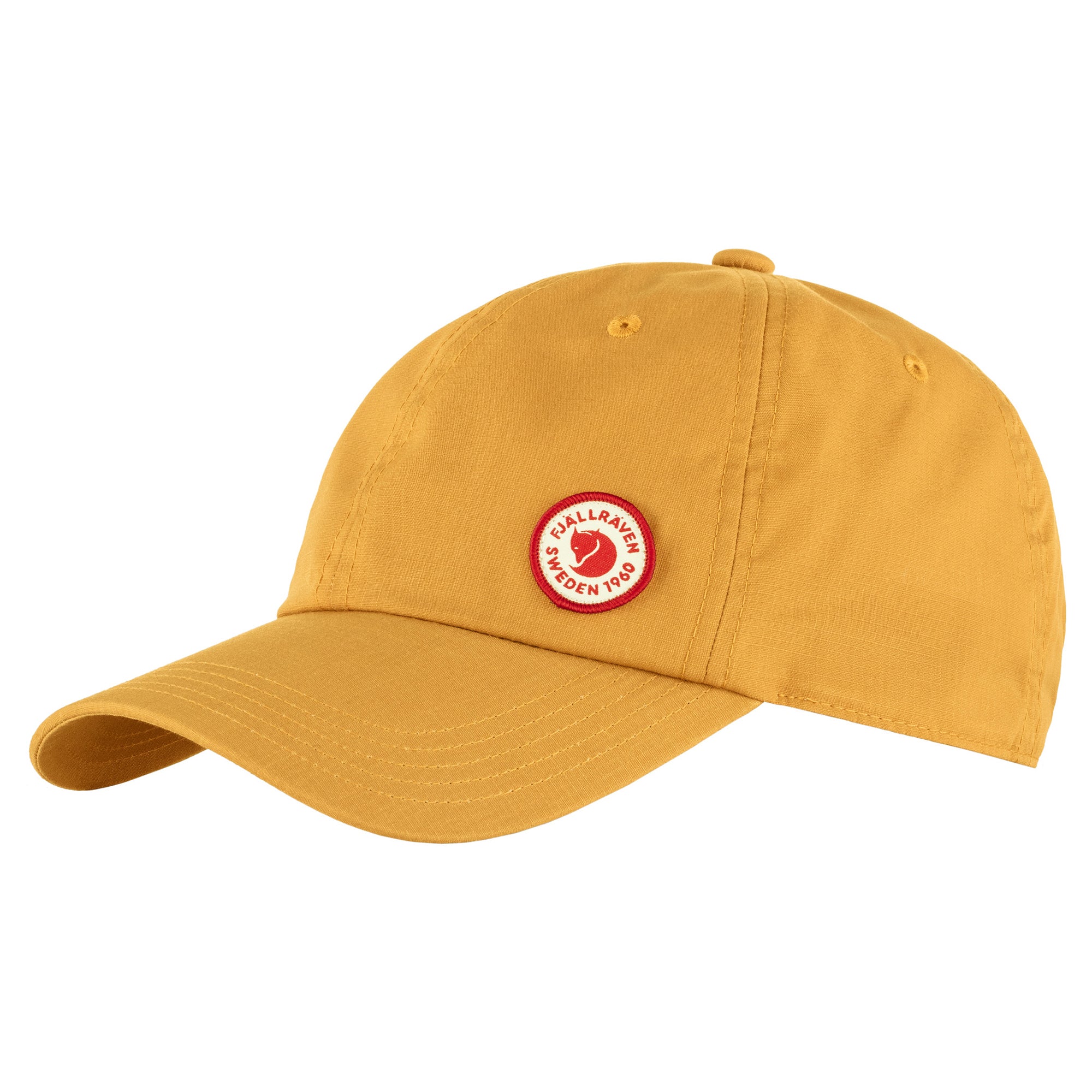 Front view of Fjallraven Logo Cap for Men in Mustard Yellow