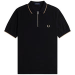Front view of Fred Perry Crepe Pique Zip Neck Polo for Men in Black