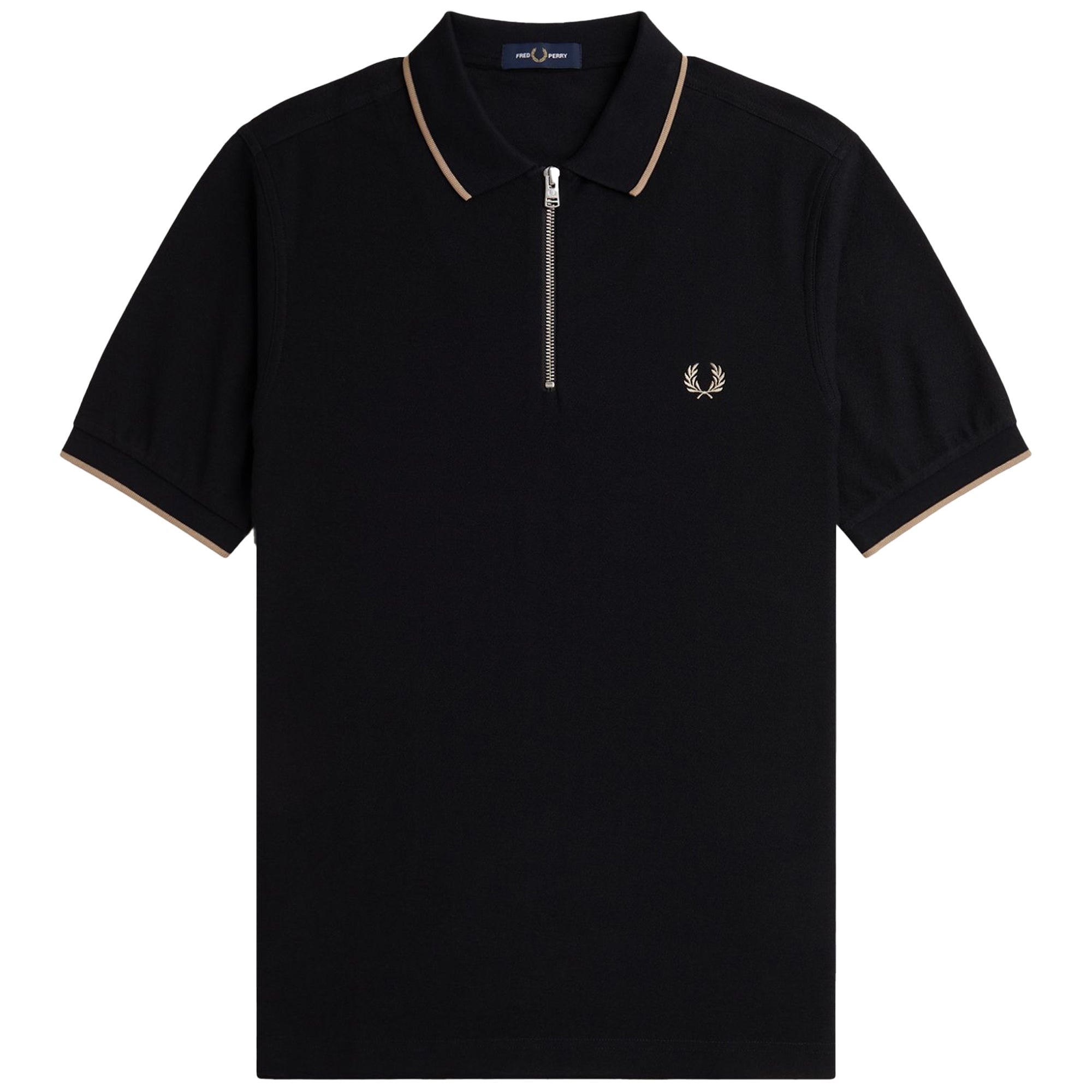 Front view of Fred Perry Crepe Pique Zip Neck Polo for Men in Black