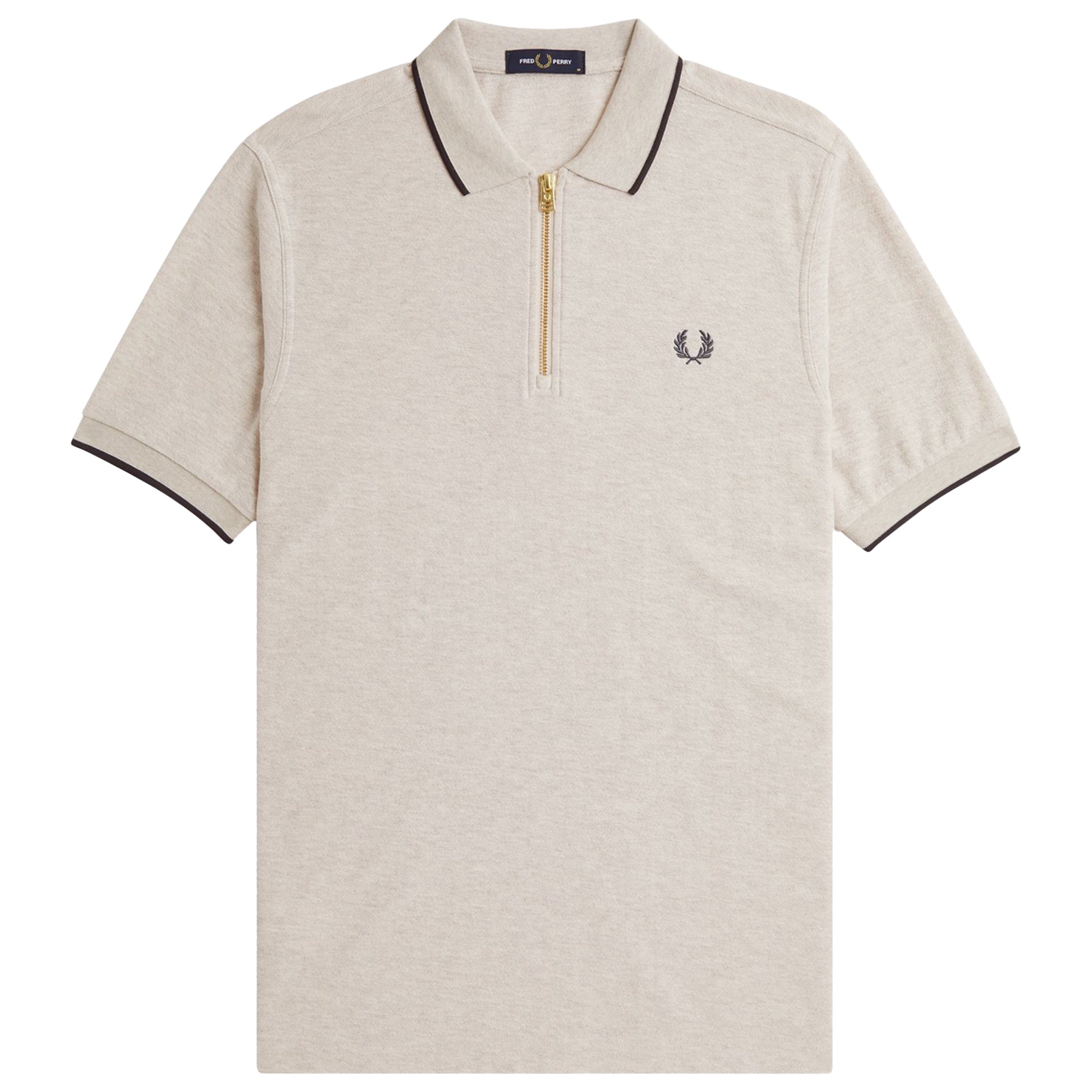 Front view of Fred Perry Crepe Pique Zip Neck Polo for Men in Black
