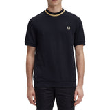 Front model shot of Fred Perry Crew Neck Pique T-Shirt for Men in Black