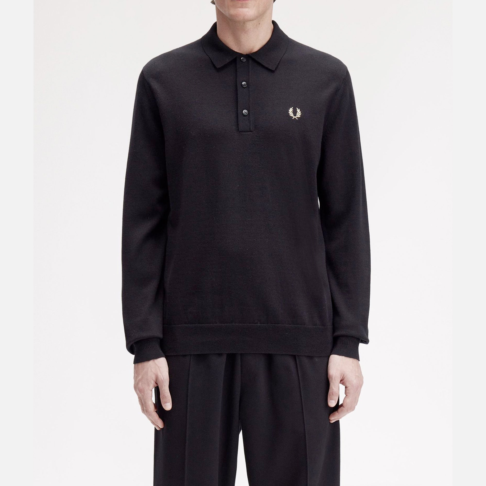 Fred Perry Knitted Merino Long Sleeve Polo Shirt
