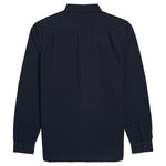 Back of a Navy Fred Perry shirt on a white background