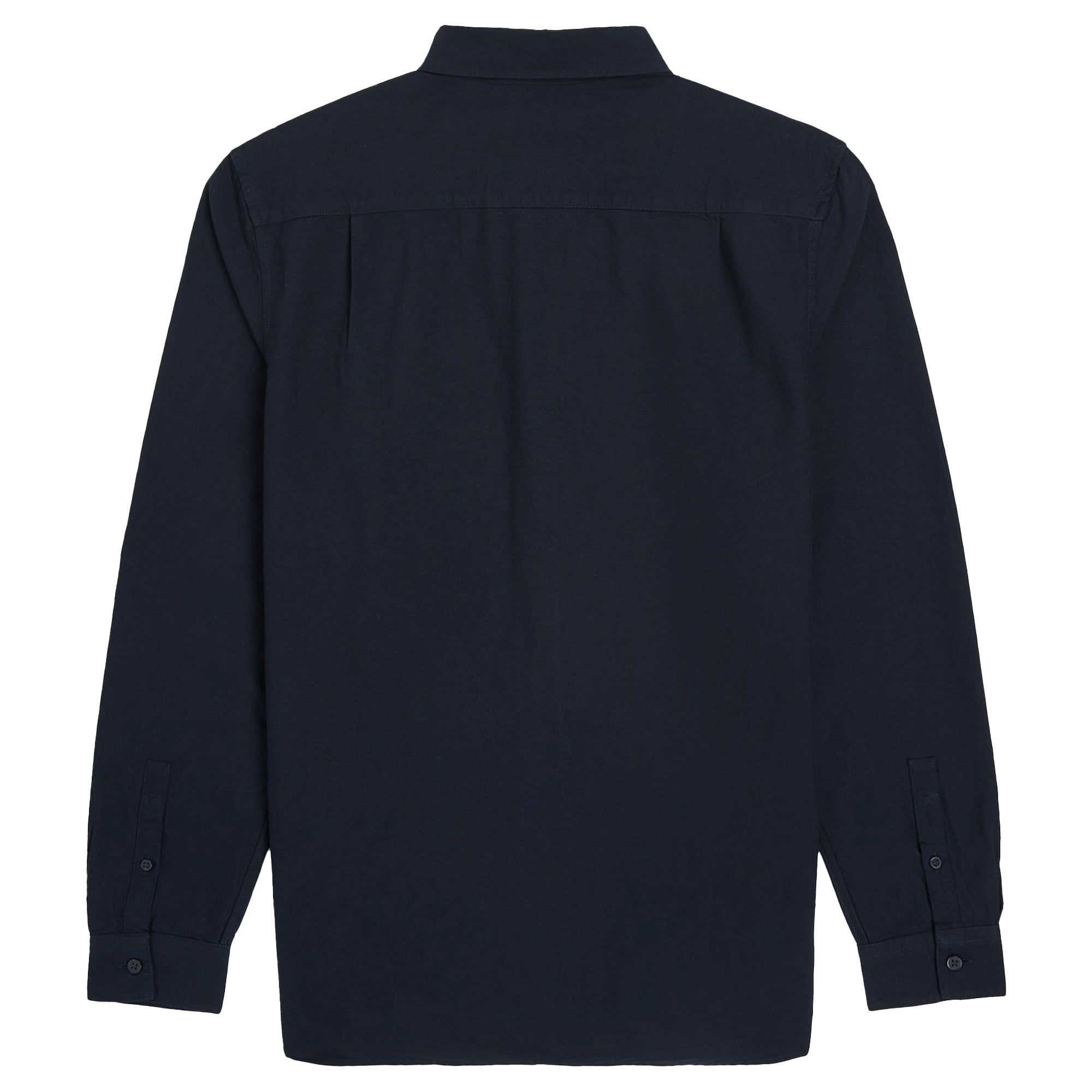Back of a Navy Fred Perry shirt on a white background