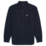 Front of a Navy Fred Perry shirt on a white background