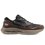 Brown and black athletic shoe on a white background
