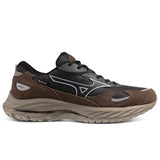 Brown and black athletic shoe on a white background