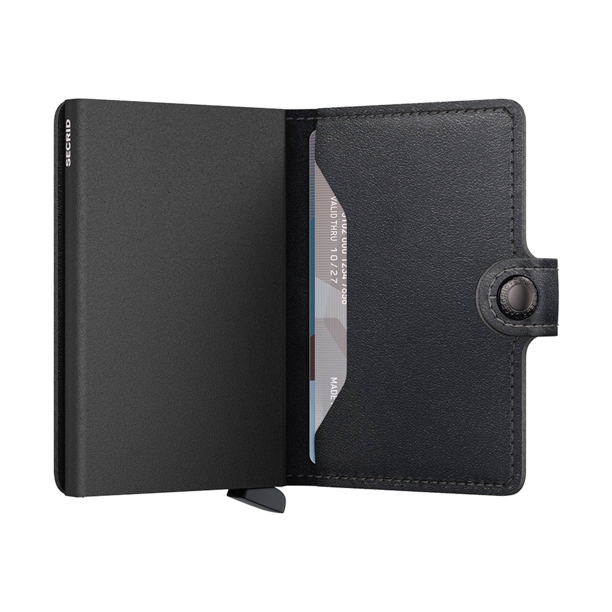 Black wallet with card holder on a white background