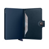 Blue leather wallet with card holder on a white background
