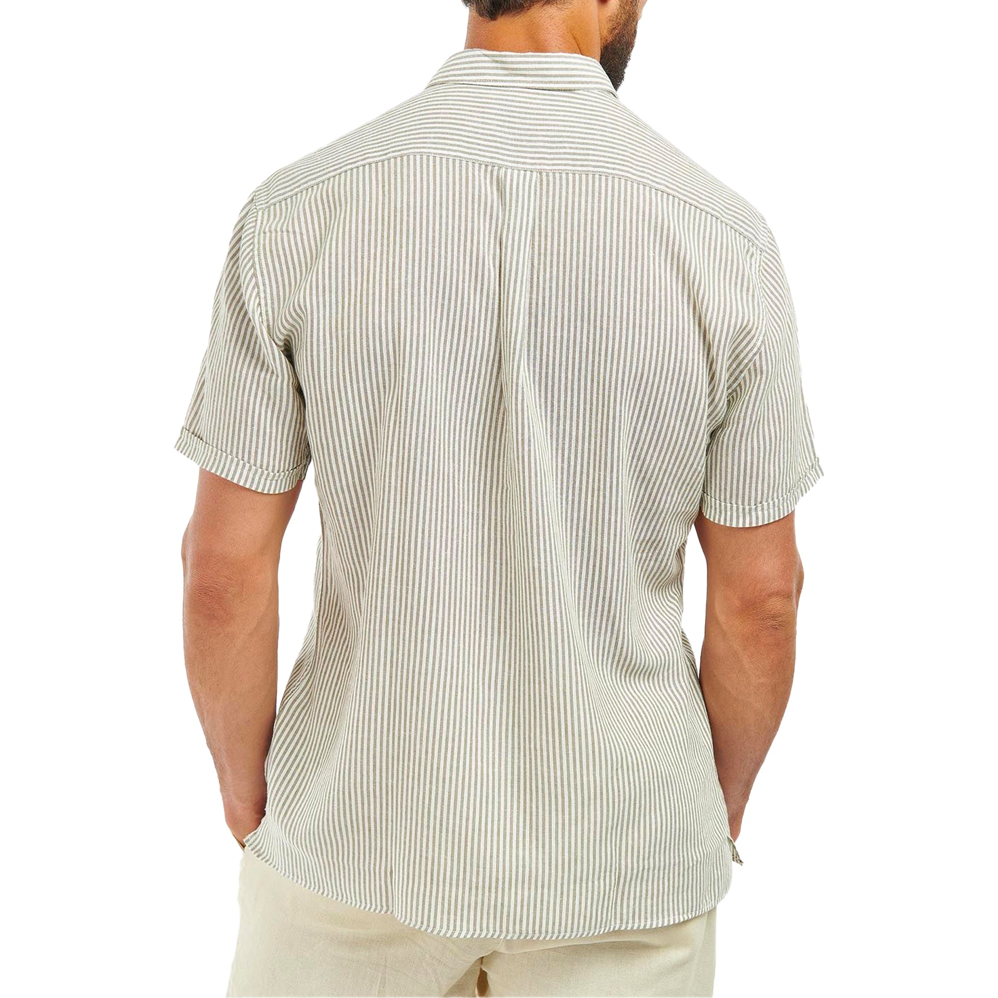 Barbour Deerpark Short Sleeve Linen Shirt - Olive Stripe