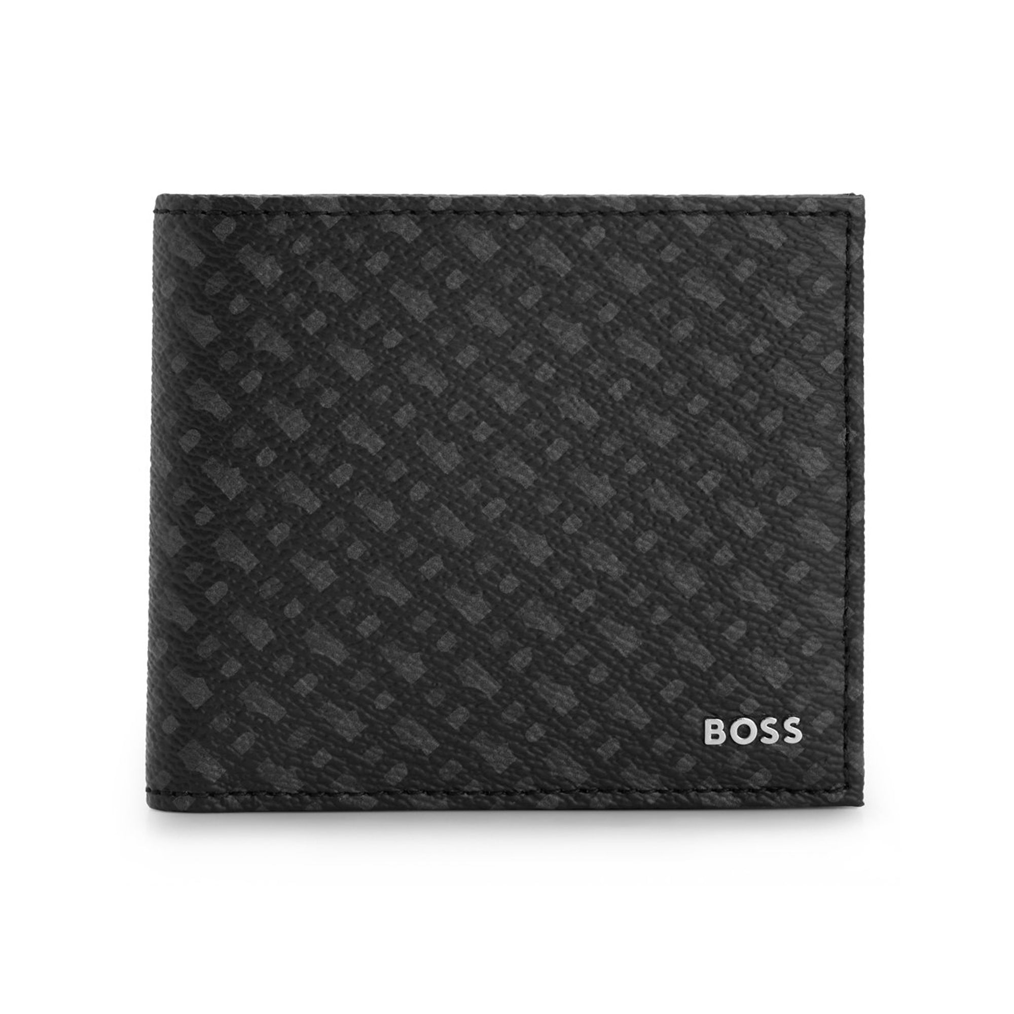 Boss Byron RFID 4 Card and Coin Wallet - Black/Grey AOP