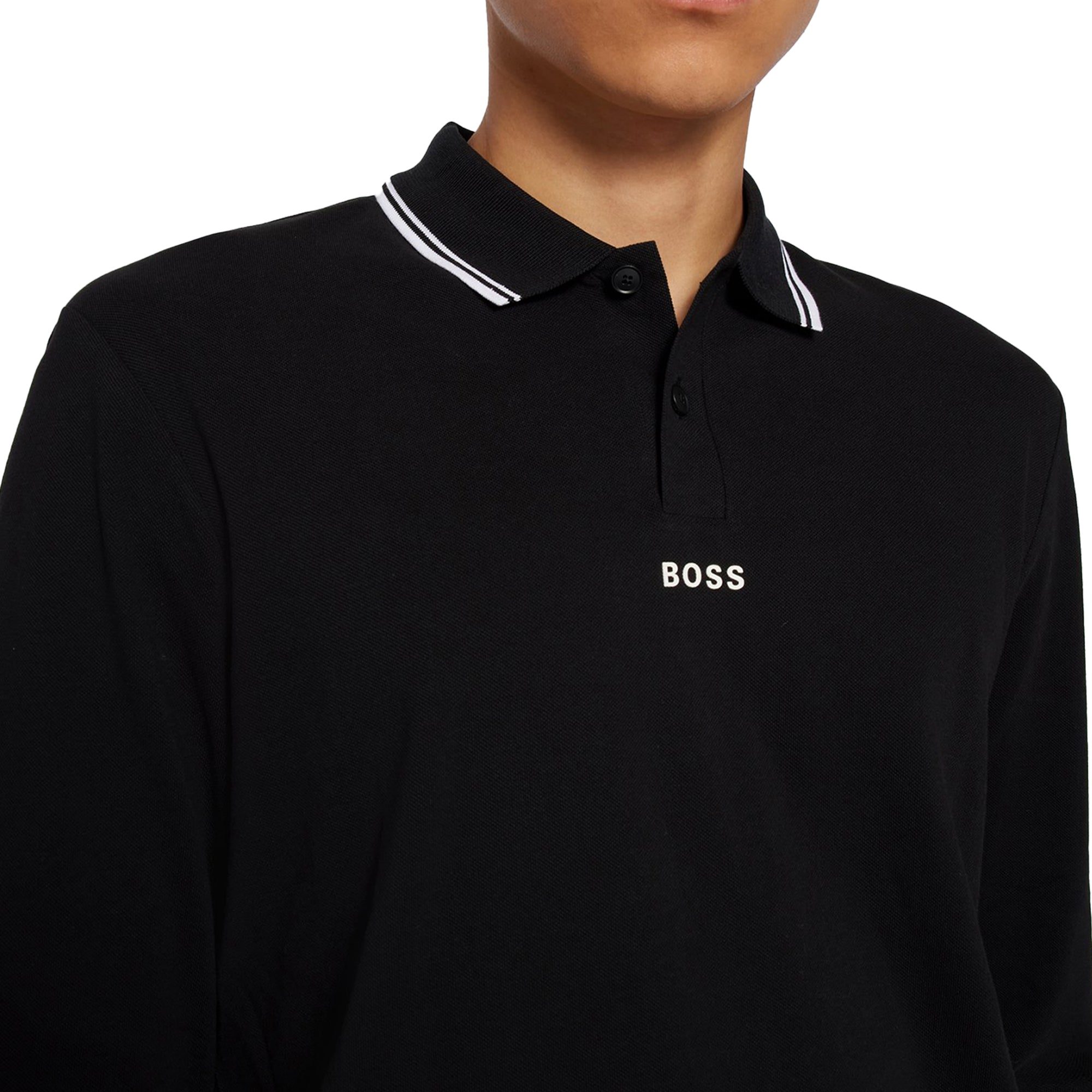 Boss PChup Long Sleeve Tipped Polo - Black
