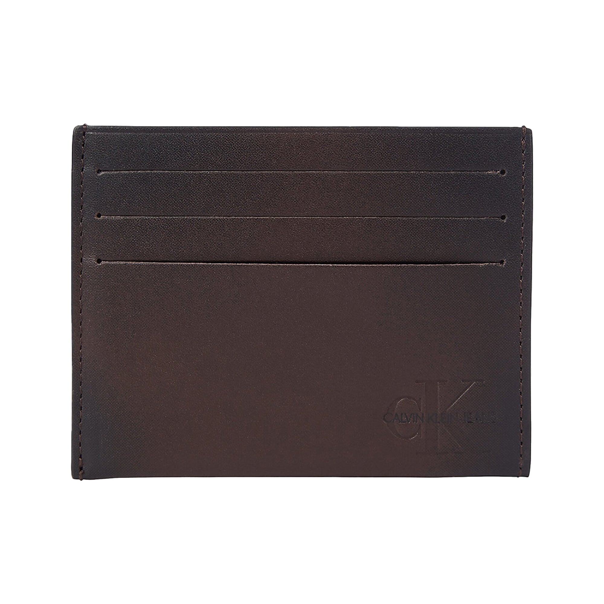Calvin Klein Logo Leather Card Holder Wallet - Bitter Brown