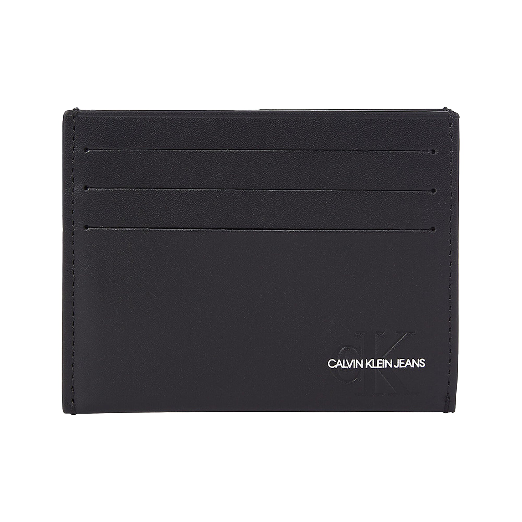 Calvin Klein Logo Leather Card Holder Wallet - Black