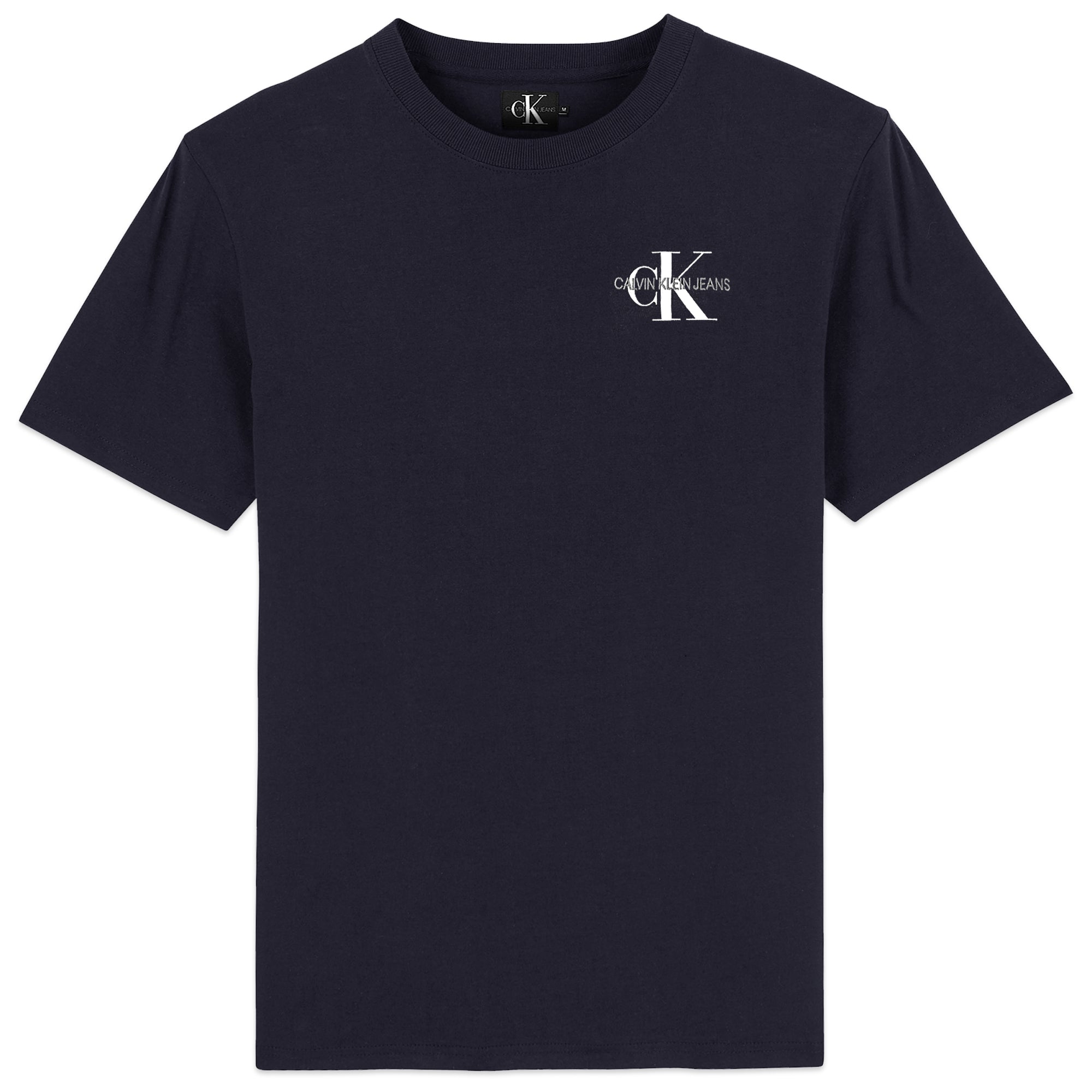 Calvin Klein Monogram Embroidered Chest Logo T-Shirt - Navy