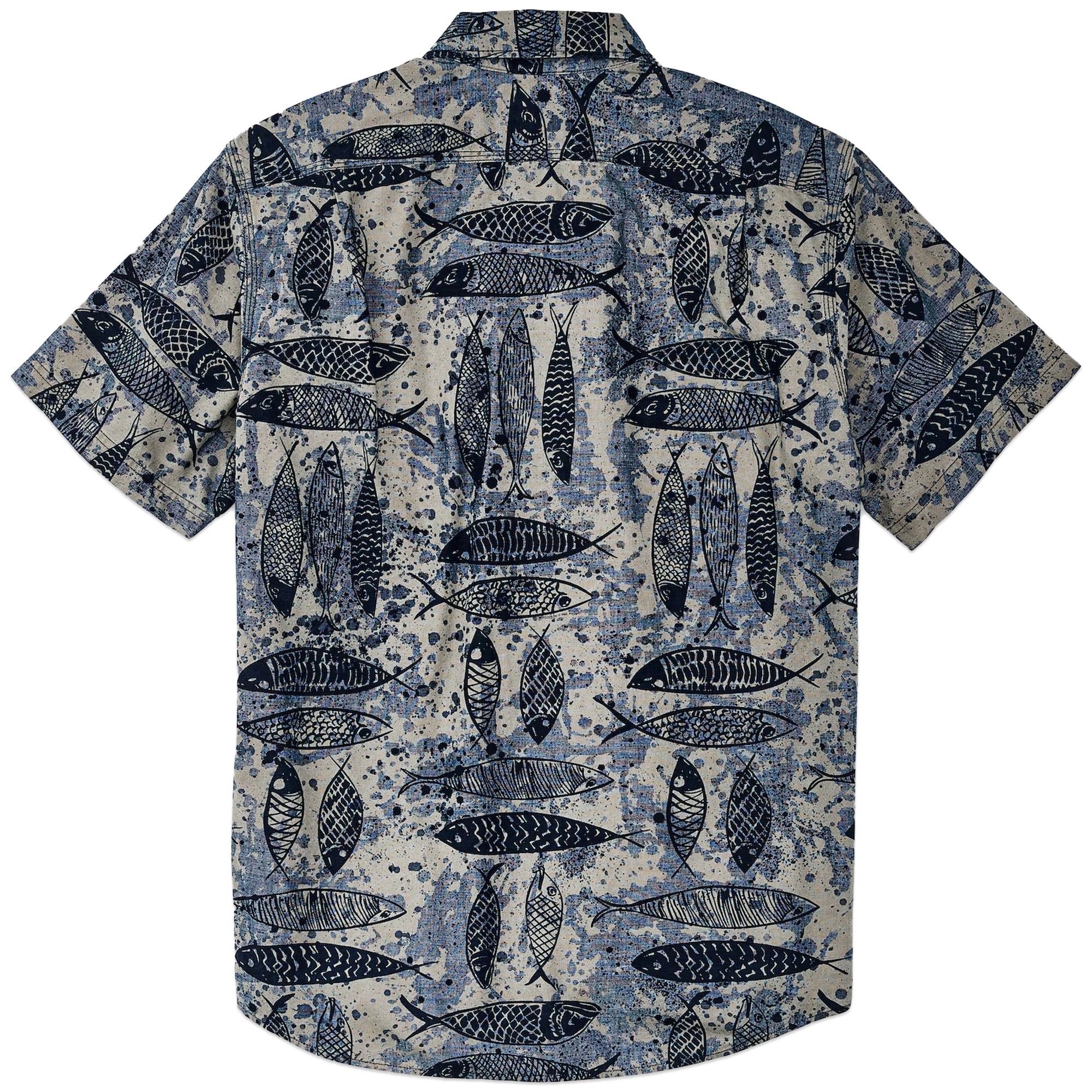 Filson Short Sleeve Chambray Shirt Blue Ink Fish Print