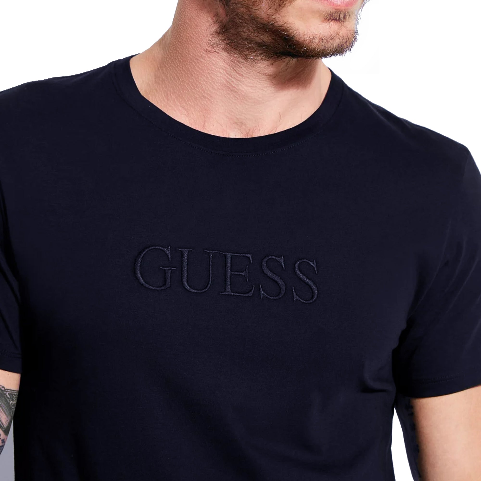 Guess Pima Cotton Embroidery Logo T-Shirt - Navy
