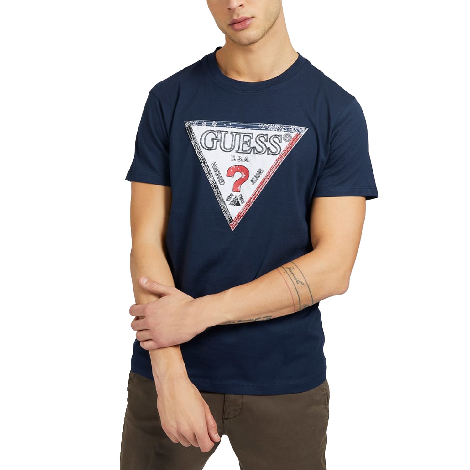 Guess Triesley Logo Print T-Shirt - Navy