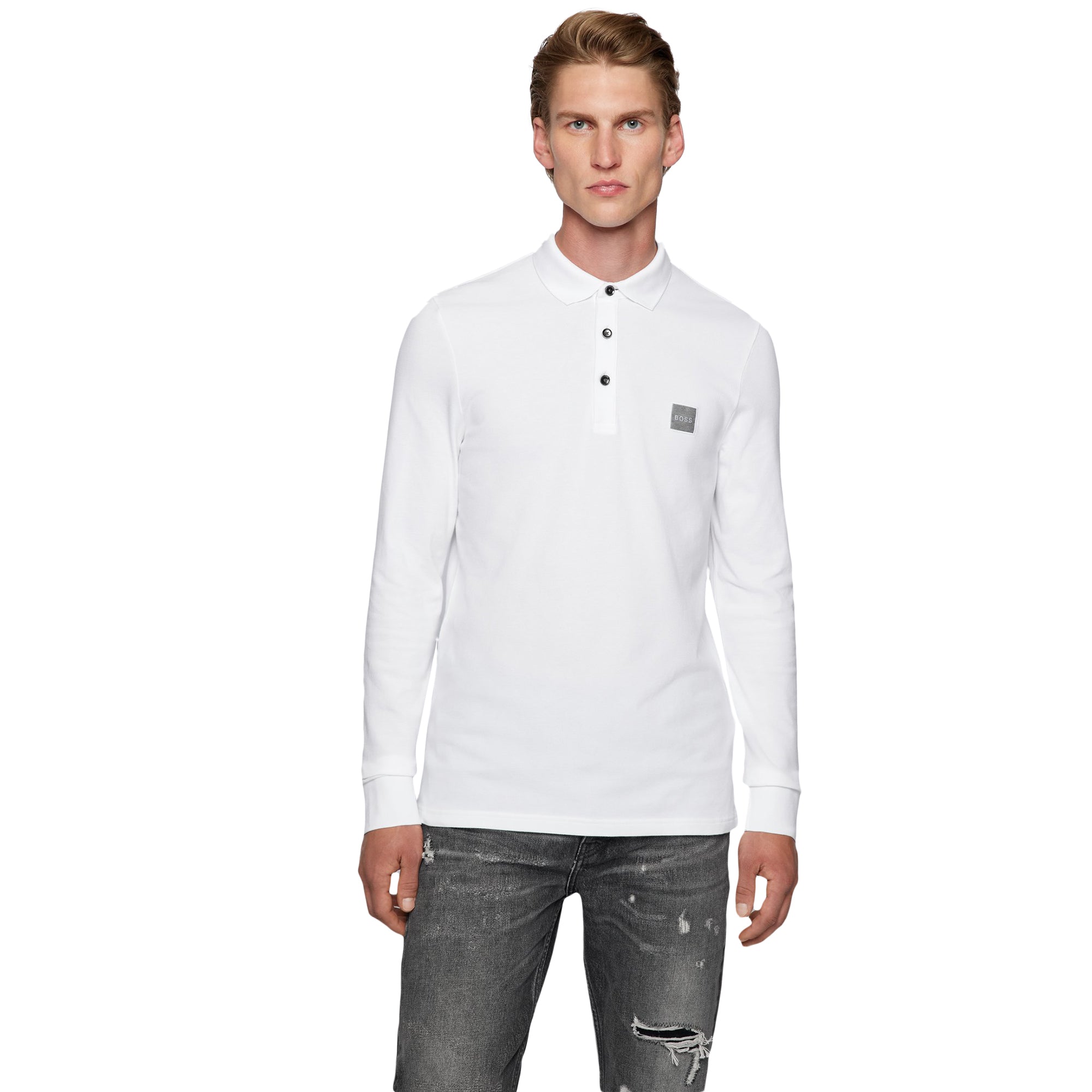 Boss Passerby 1 Long Sleeve Polo - White