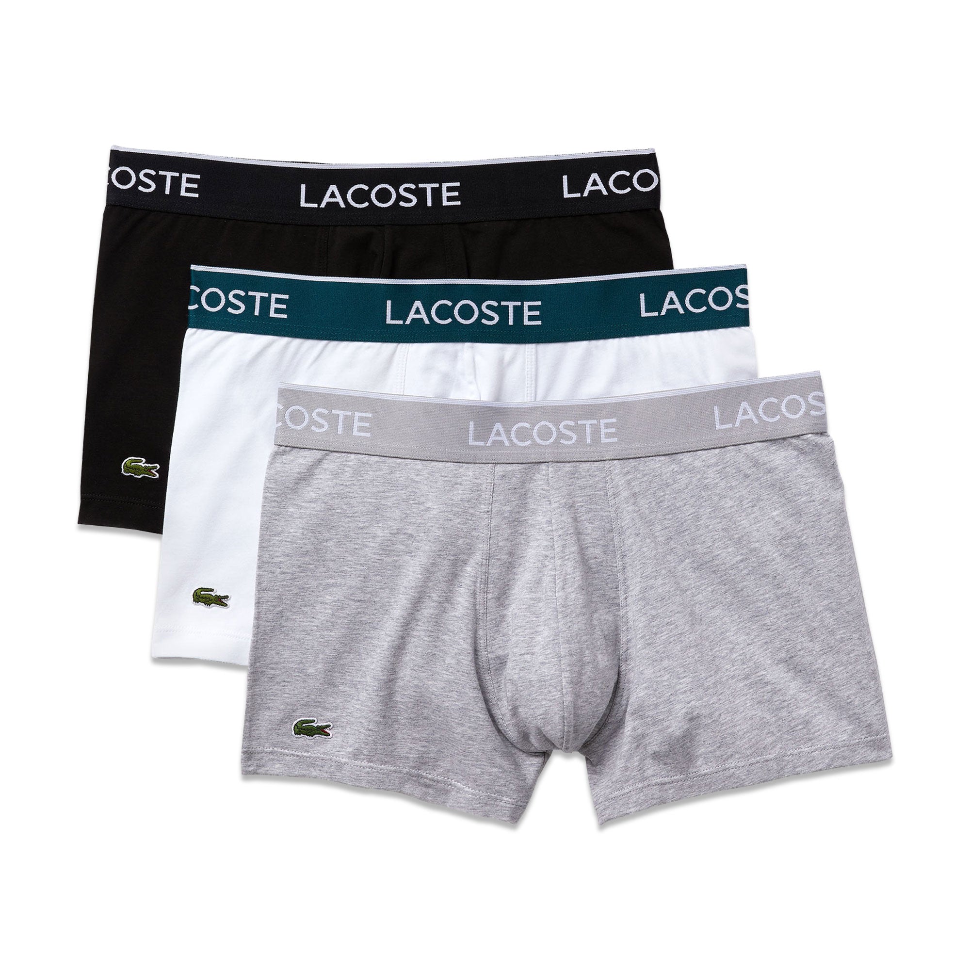 Lacoste 3 Pack Cotton Stretch Trunks - Black/White/Grey