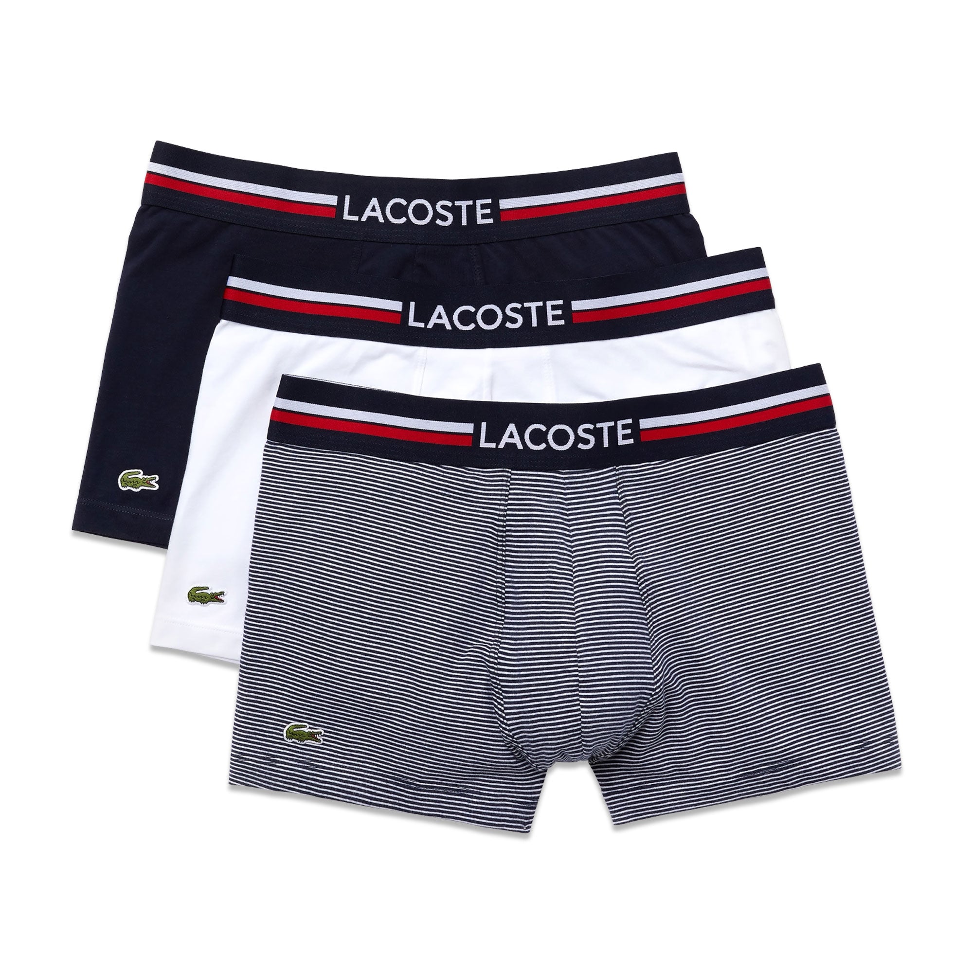 Lacoste 3 Pack Cotton Stretch Trunks - Navy/White/Stripe