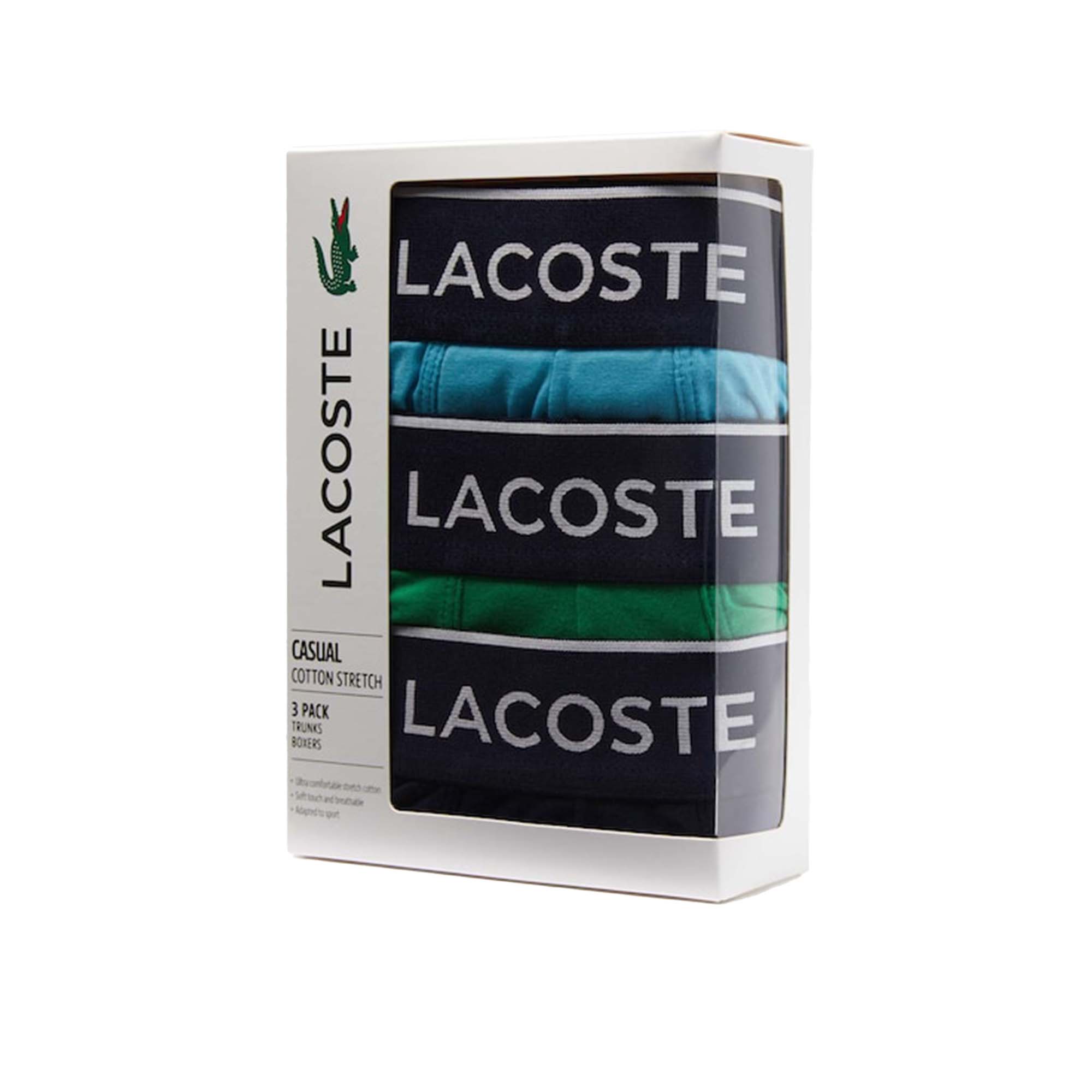Lacoste 3 Pack Cotton Stretch Trunks - Sky/Green/Navy