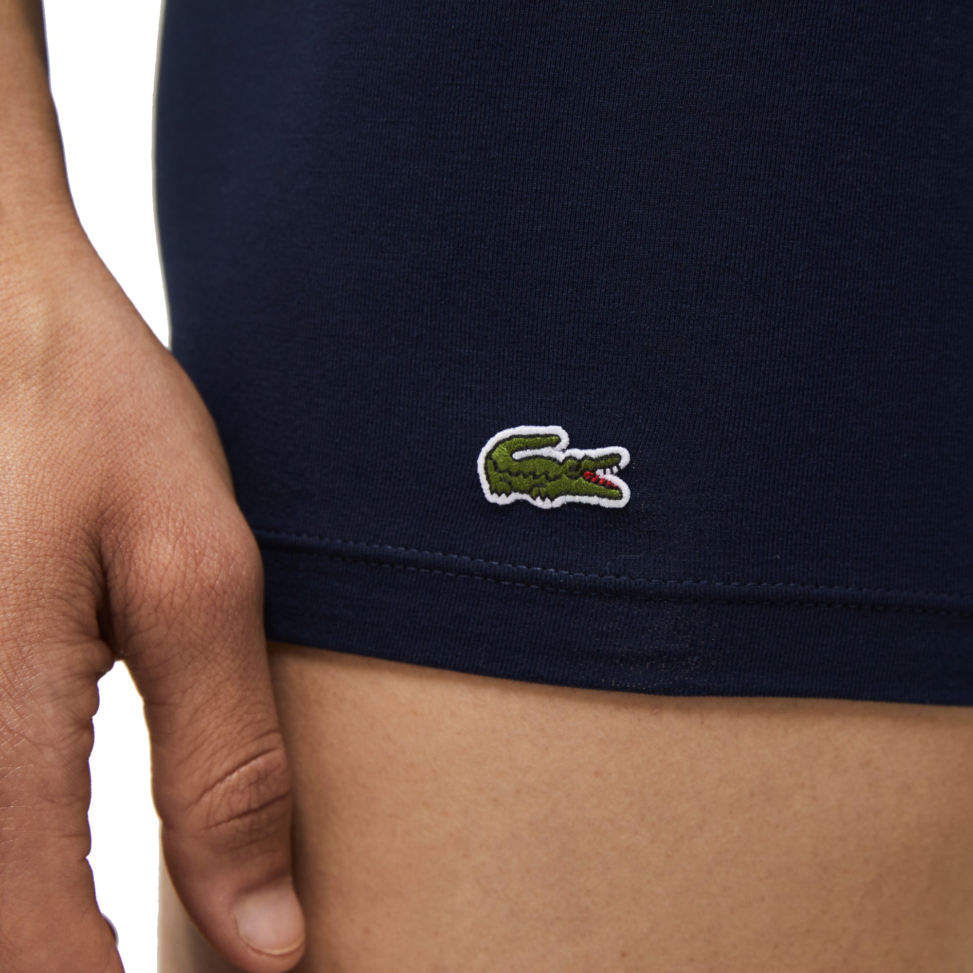 Lacoste 3 Pack Cotton Stretch Trunks - Navy with Blue/Green/Yellow Waistband