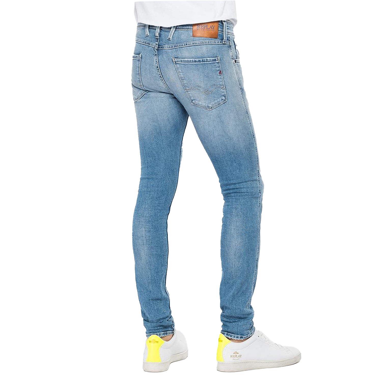 Replay Anbass 573 Bio Slim Fit Jeans - Light Blue Rip & Repair