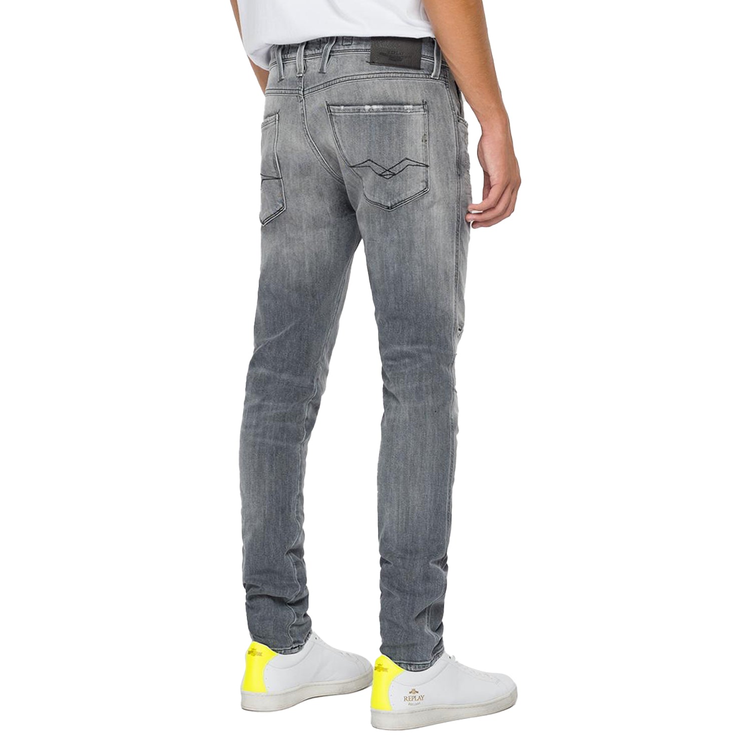 Replay Anbass Slim Jeans - Aged Eco 10 Year Grey Rip & Repair