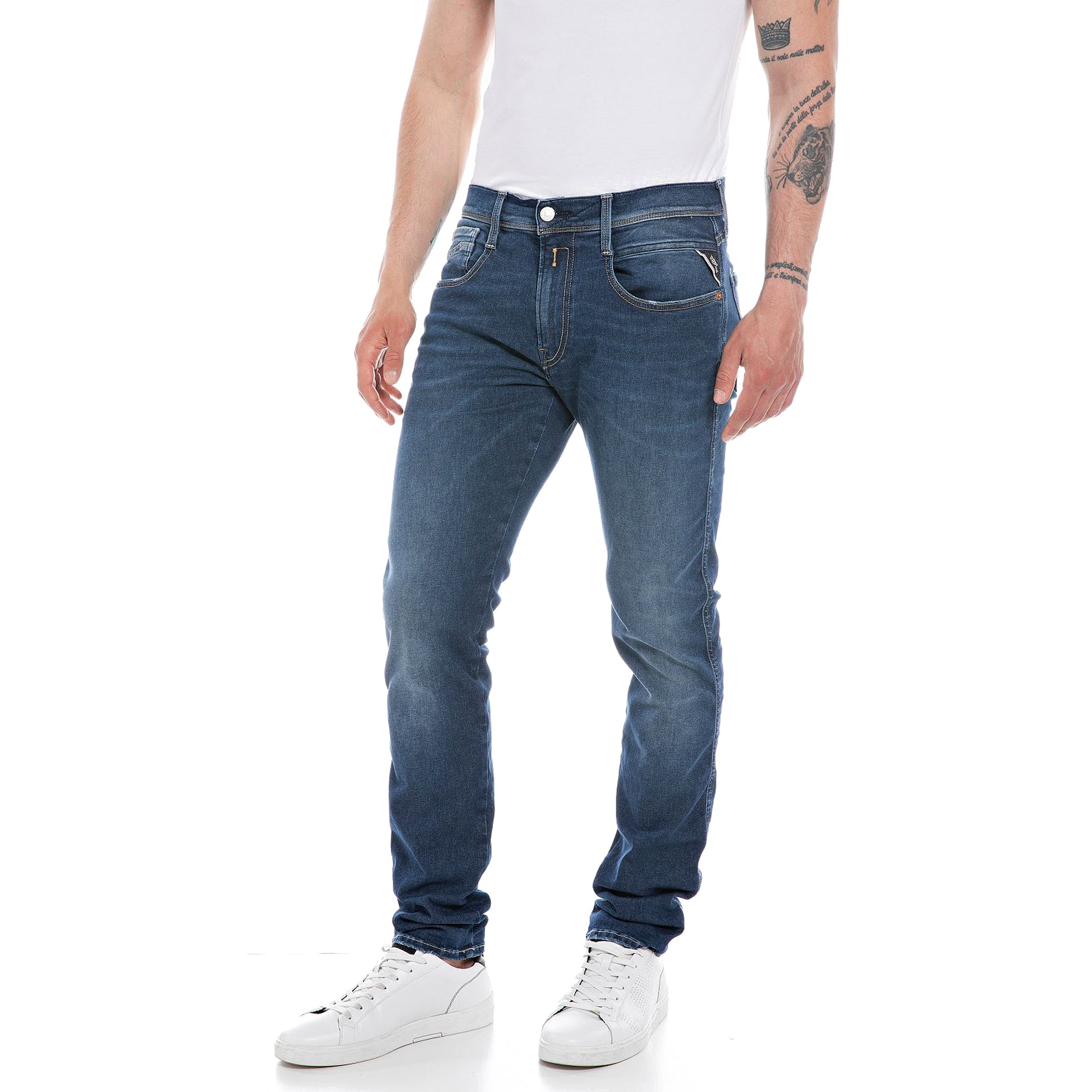 Replay Hyperflex Re-Used Anbass Slim Tapered Jeans - Original Blue