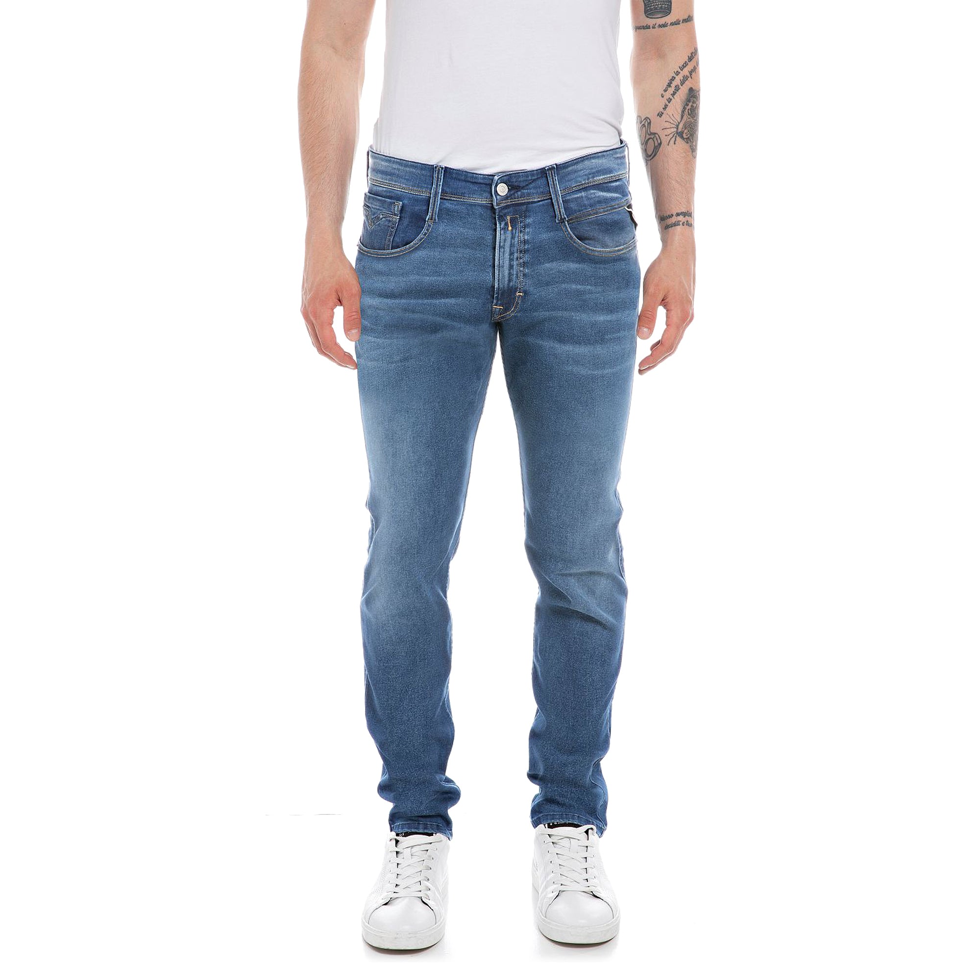 Replay Hyperflex Re-Used Anbass Slim Tapered Jeans - Stonewash Blue