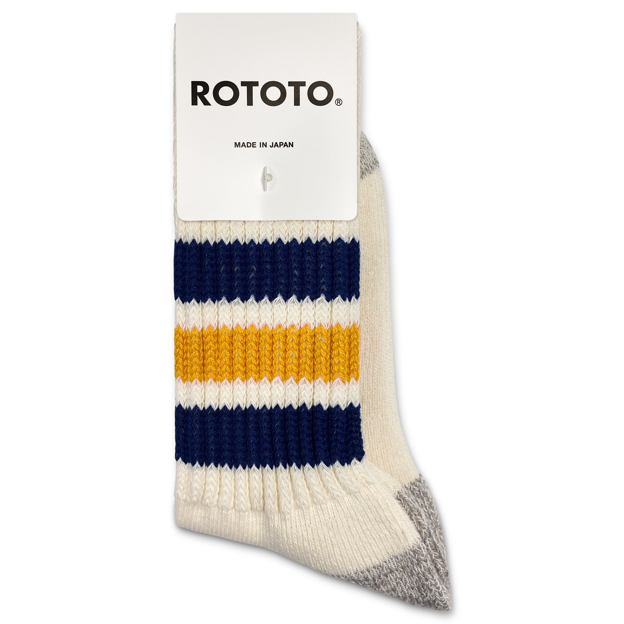 RoToTo Ribbed Old School Socks - Navy/Yellow