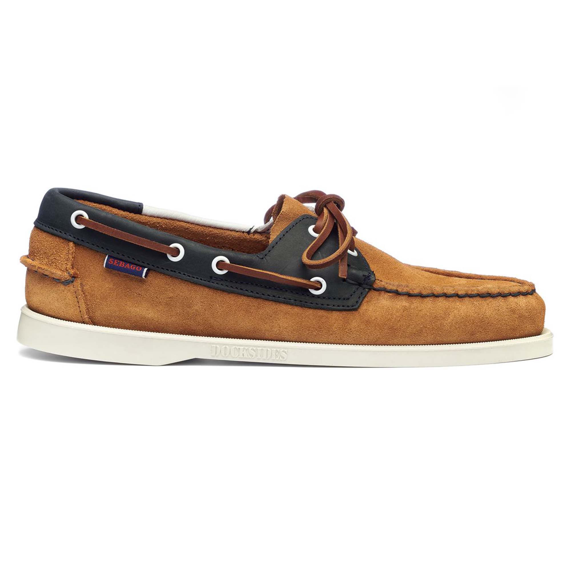 Sebago Portland Suede Nubuck Tumbled Boat Shoes - Brown/Navy/White