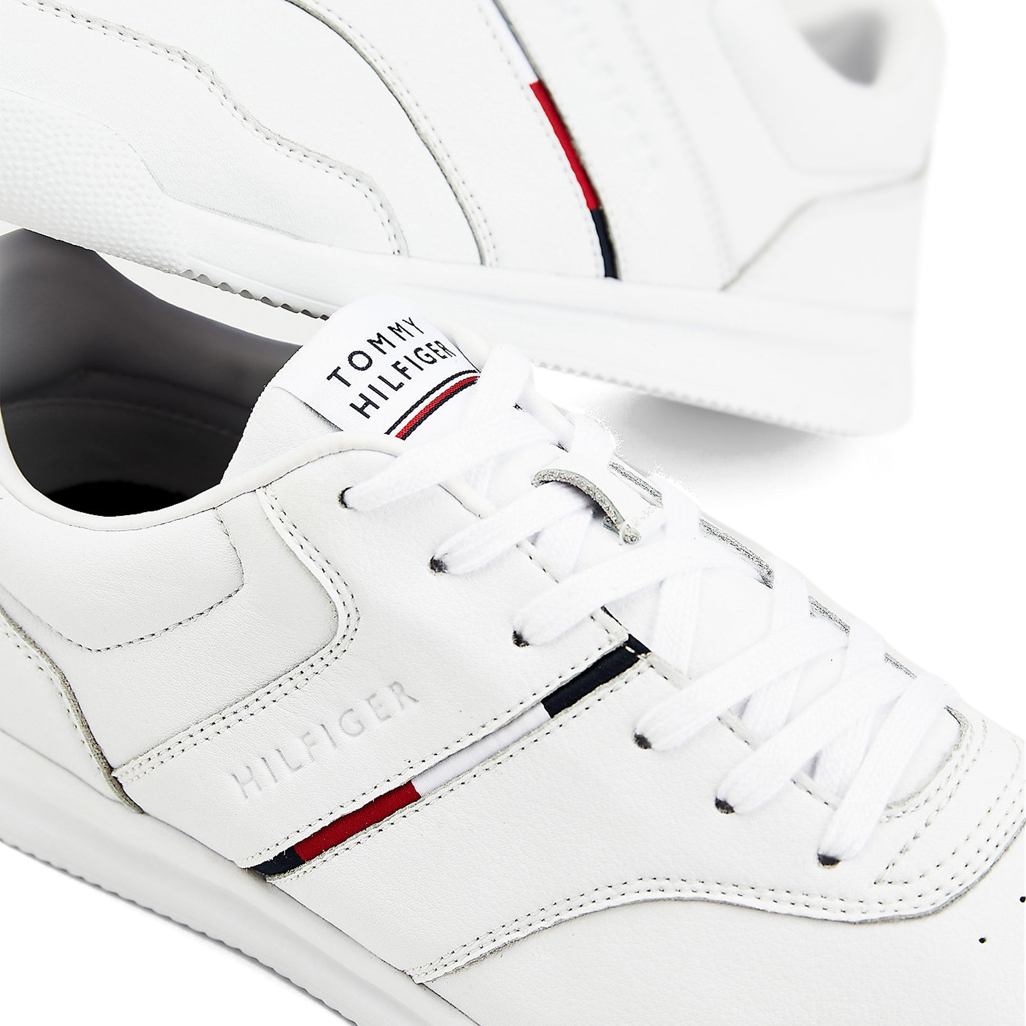 Tommy Hilfiger Lightweight Leather Stripe Trainers - White